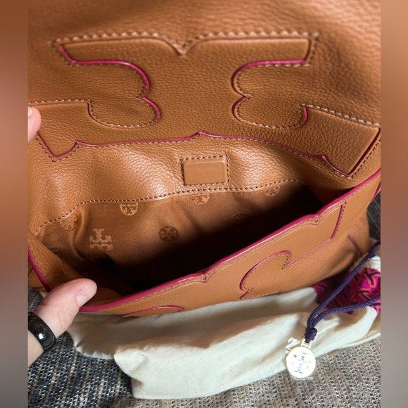 Tory Burch Rare Brown Leather Tote with Pink Accents - Picture 4 of 14